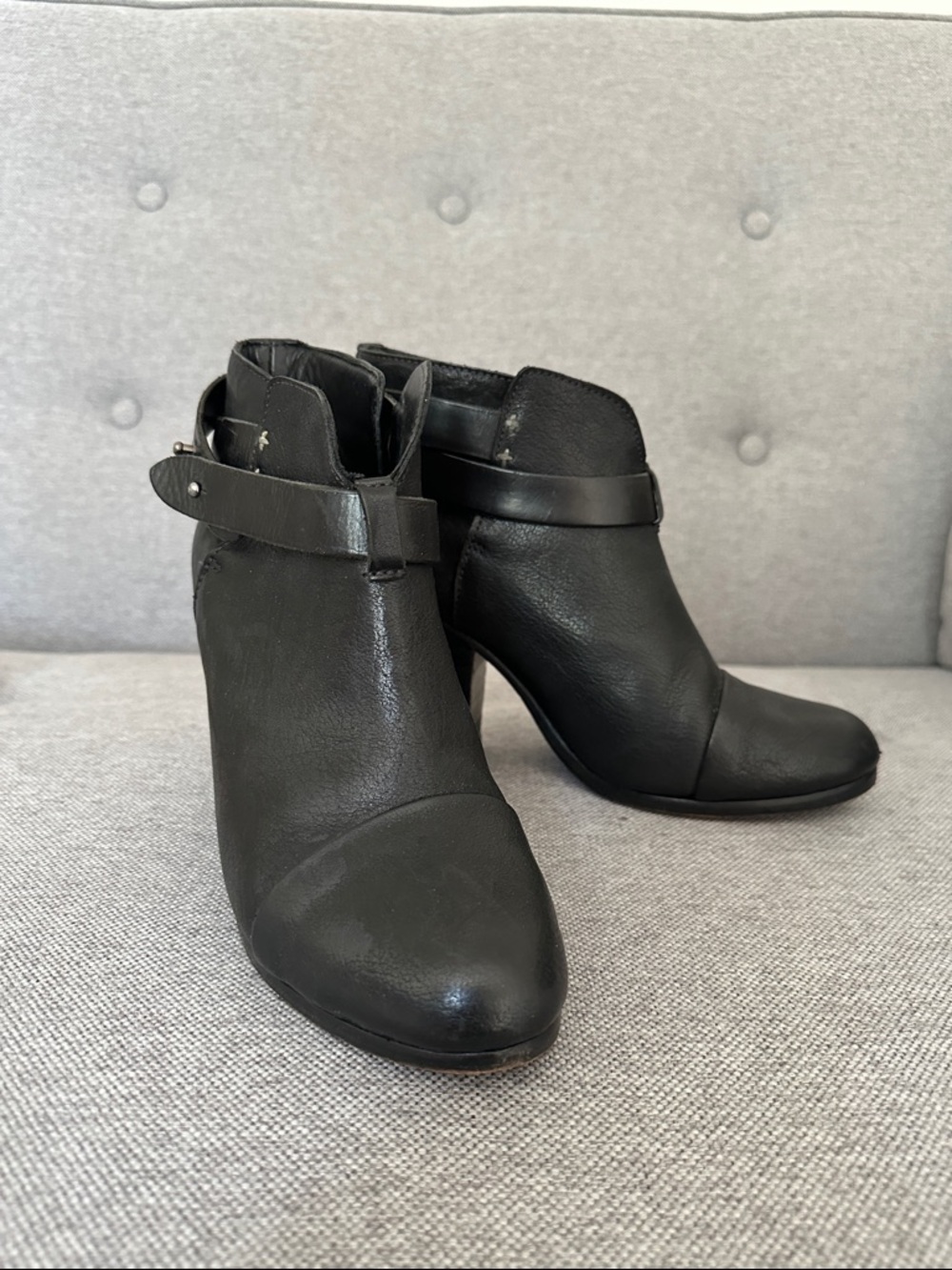 rag & bone Black Leather Ankle Booties with Strap Detail